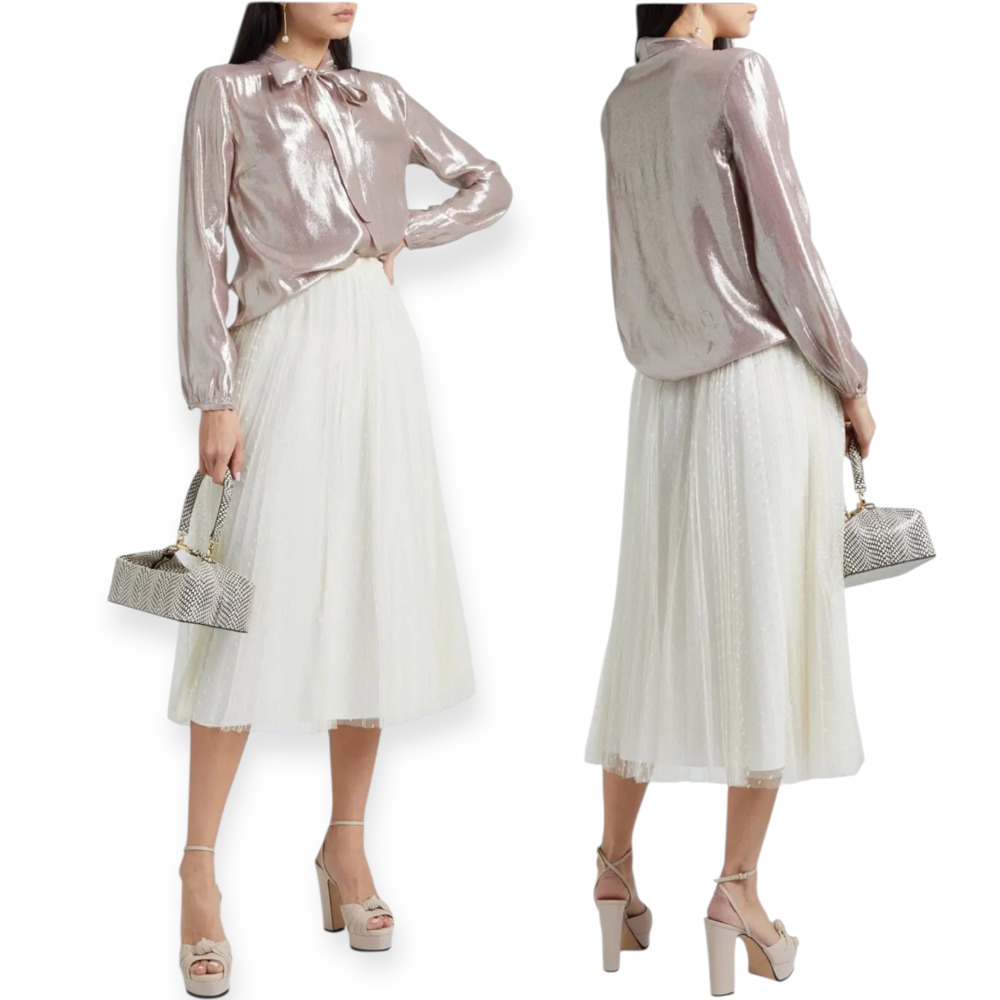 Red Valentino Skirt NWT White Tulle Pleated Point D'esprit Midi 38 US 2 fits Med - Picture 2 of 10